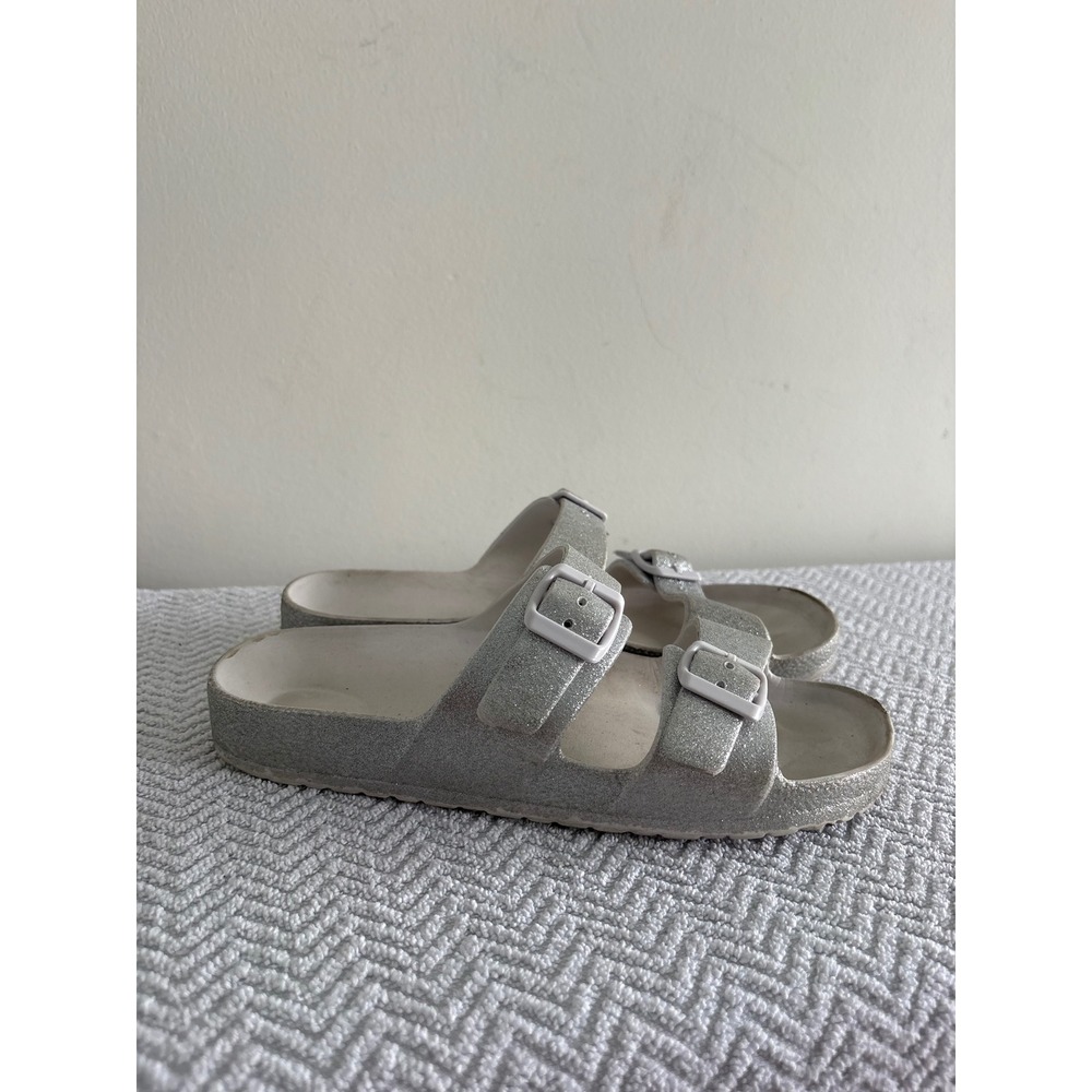Target Silver Glitter Two Strap Buckle Slide Sandals Womens 5